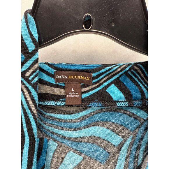 Dana Buchman Blue Zig Zag Print Blouse Pullover Top Size L Artsy Oversized - Picture 4 of 8